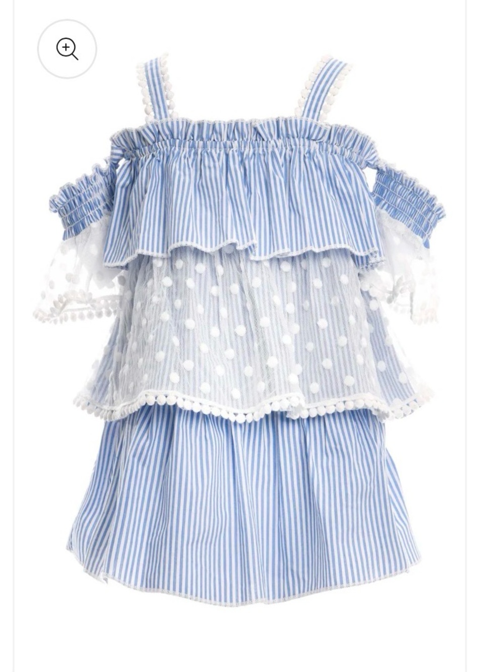Girls Blue Striped & Polka Dot Cold-Shoulder Dress